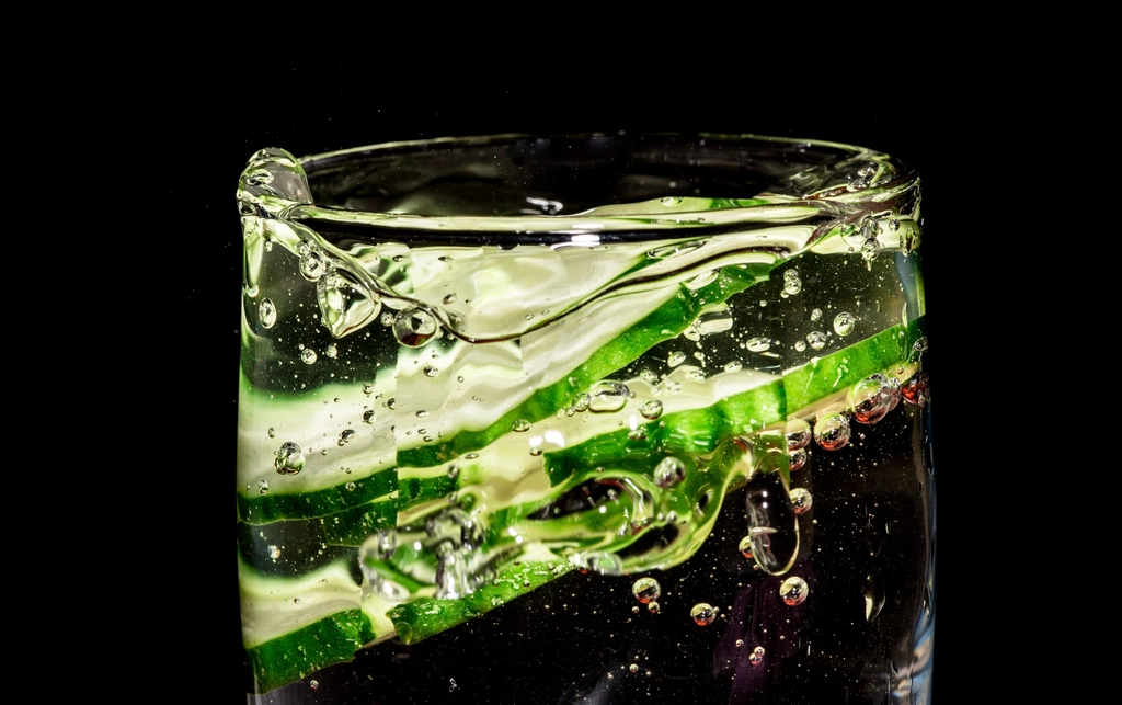 Cucumber slices water closeup