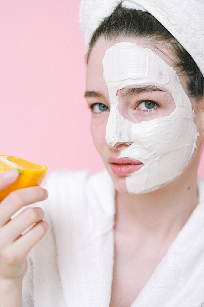 calm woman with facial mask