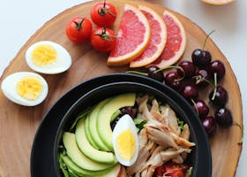 Variety of Food on Wooden Coaster